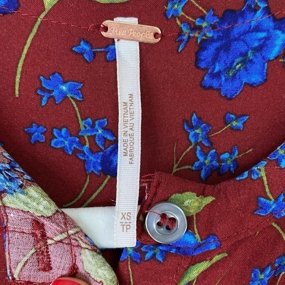 Free People Burgundy Blue flower fields mini dress long line flowy top size XS - Picture 7 of 12